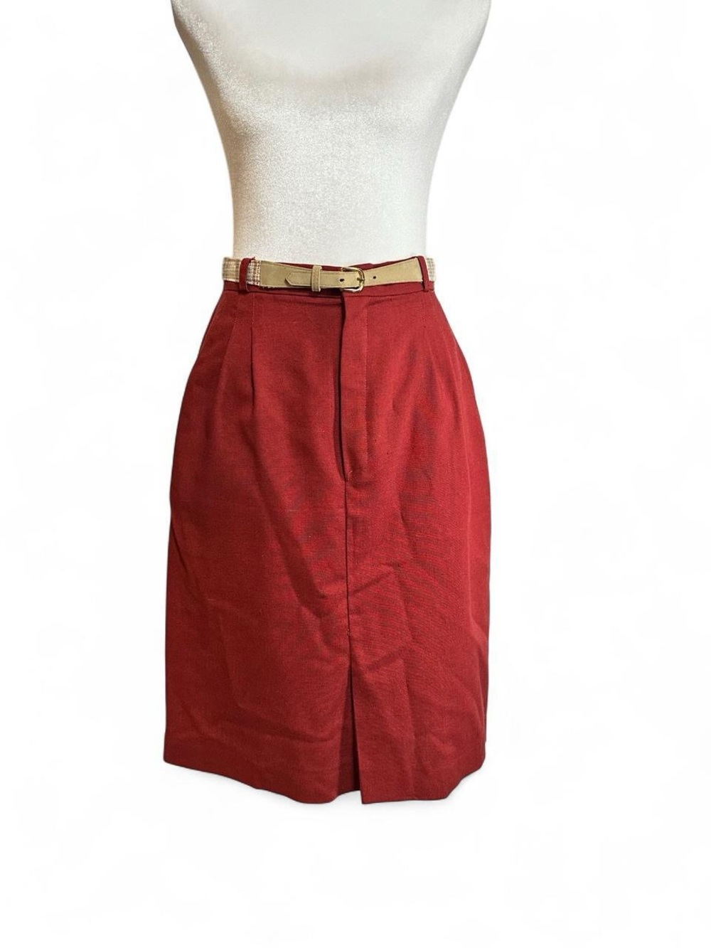 Vintage Classic of Boston red solid preppy knee length skirt with belt Size 2